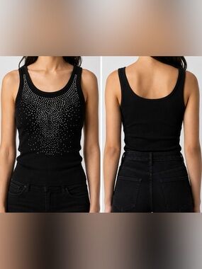 ISABELLA RODRIGUEZ Black Studded Scoop Neck Tank Top - Women
